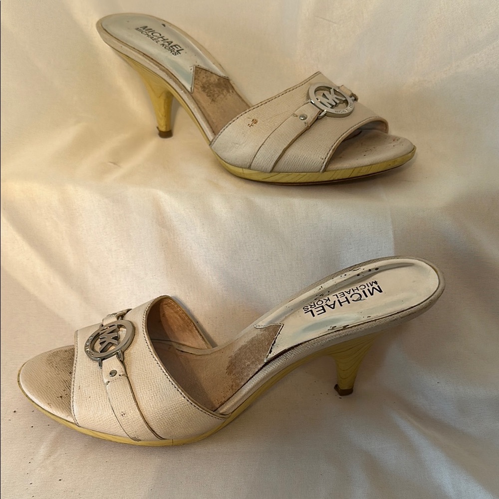 Michael Kors Cream Heels with Strappy Design